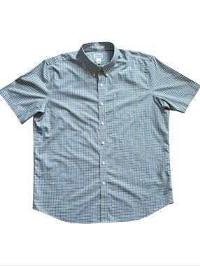 L.L. Bean XL Green Blue Gingham Classic Short Sleeve Button Up Shirt Extra Large